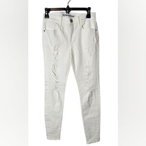 Express Women's White Distressed Mid-Rise Legging Size 2